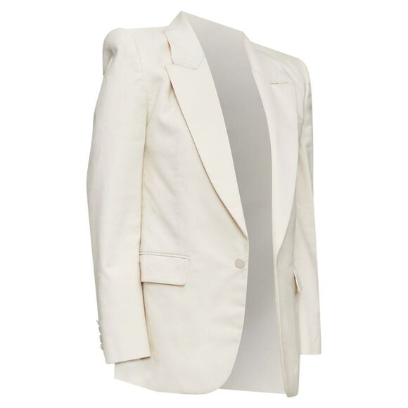 SAINT LAURENT 2023 cream multi silk blend satin lapel tuxedo blazer IT44 XS